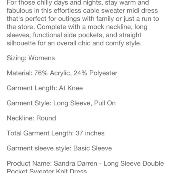 Sandra Darren Long Sleeve Double Pocket Sweater Knit Dress - Picture 4 of 4